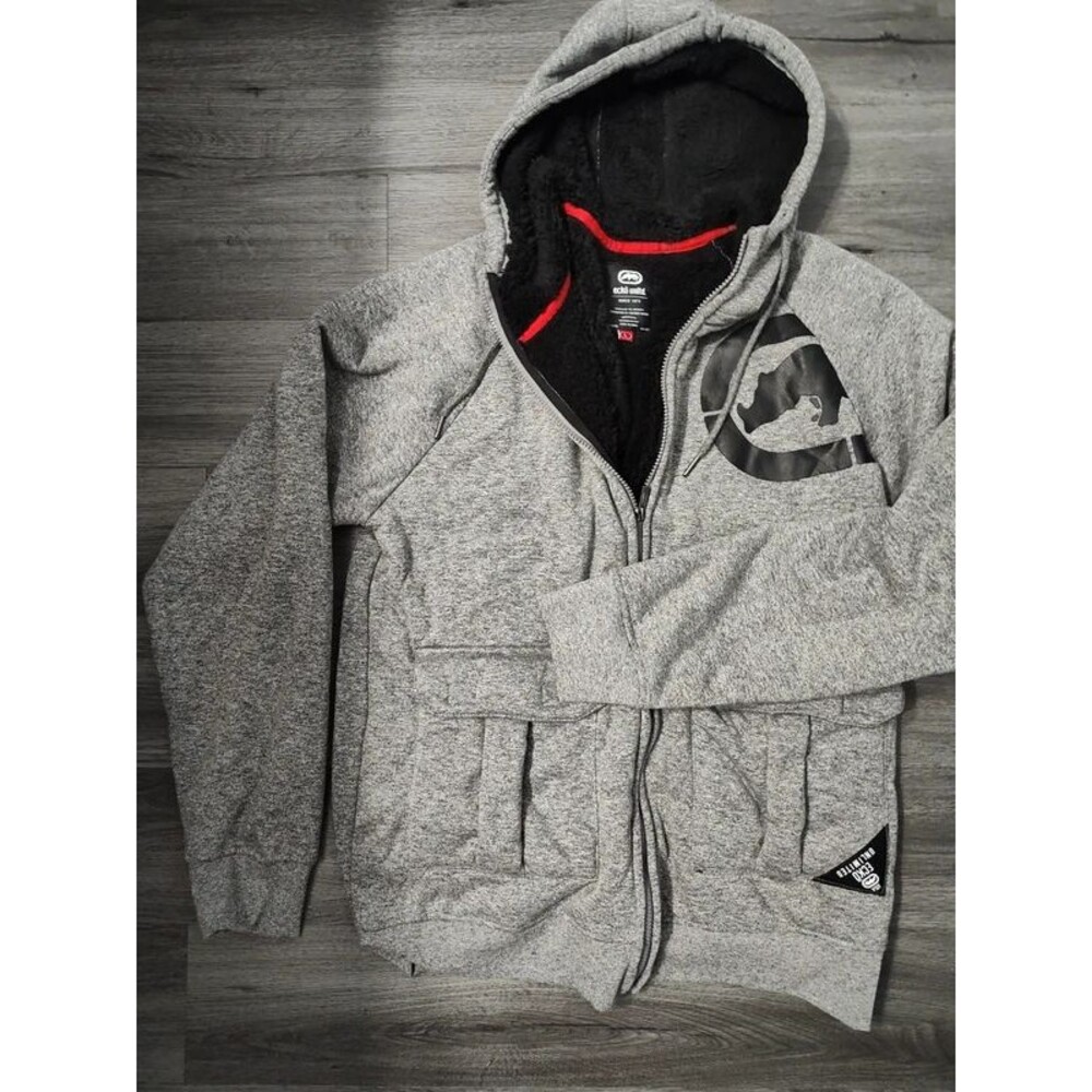 Ecko Unltd vintage Y2K Streetwear Skater grey fleece zip hoodie rhino men's L
